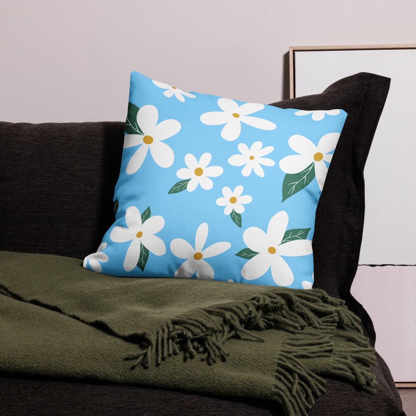 Handdrawn Style Daisies Floral Pillow - 22Ă22 image