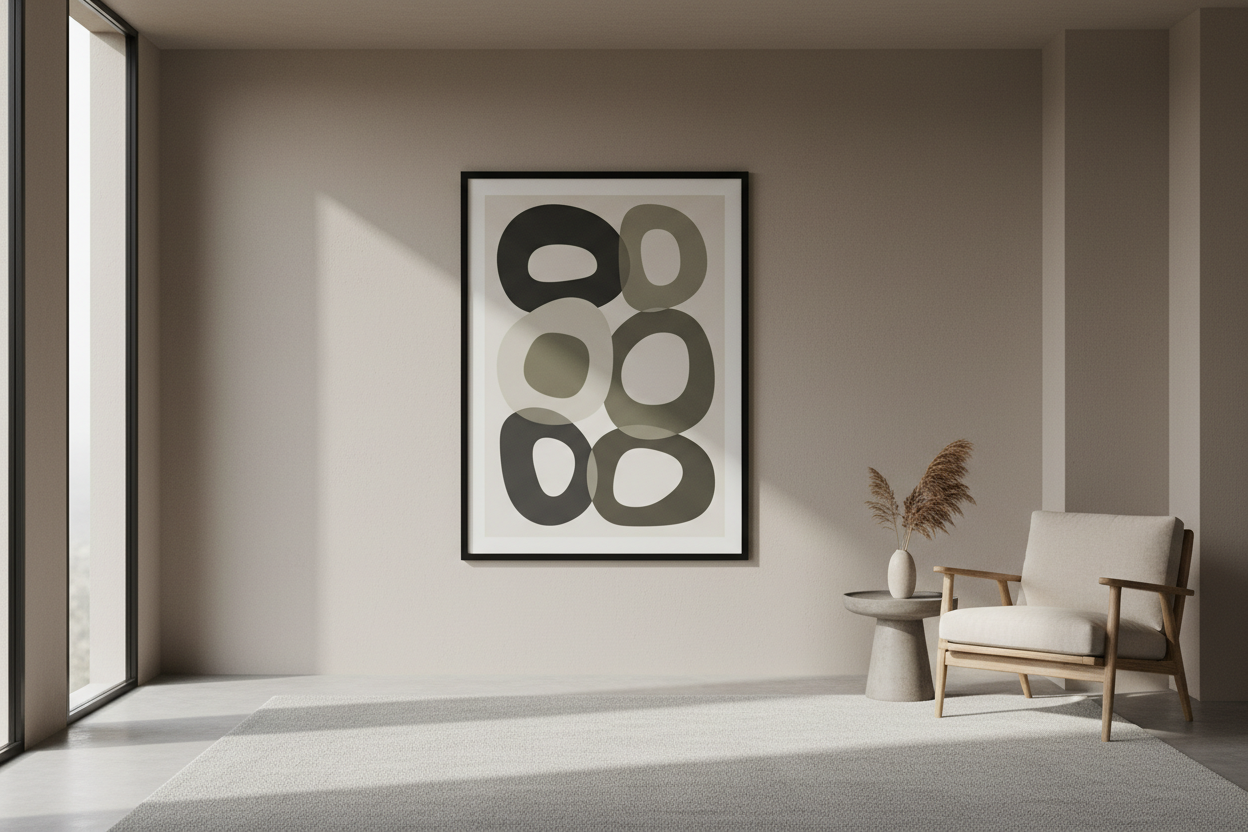 Framed poster adding personality and balance to a modern wall
