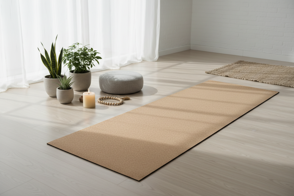 Person practicing gentle yoga and mindful movement on a yoga mat at home