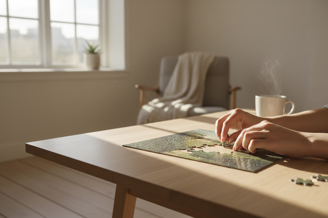 Jigsaw puzzle activity for reducing stress and improving focus at home