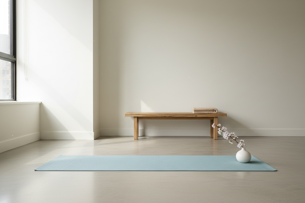 Yoga mat used in a calm movement practice for mental fitness