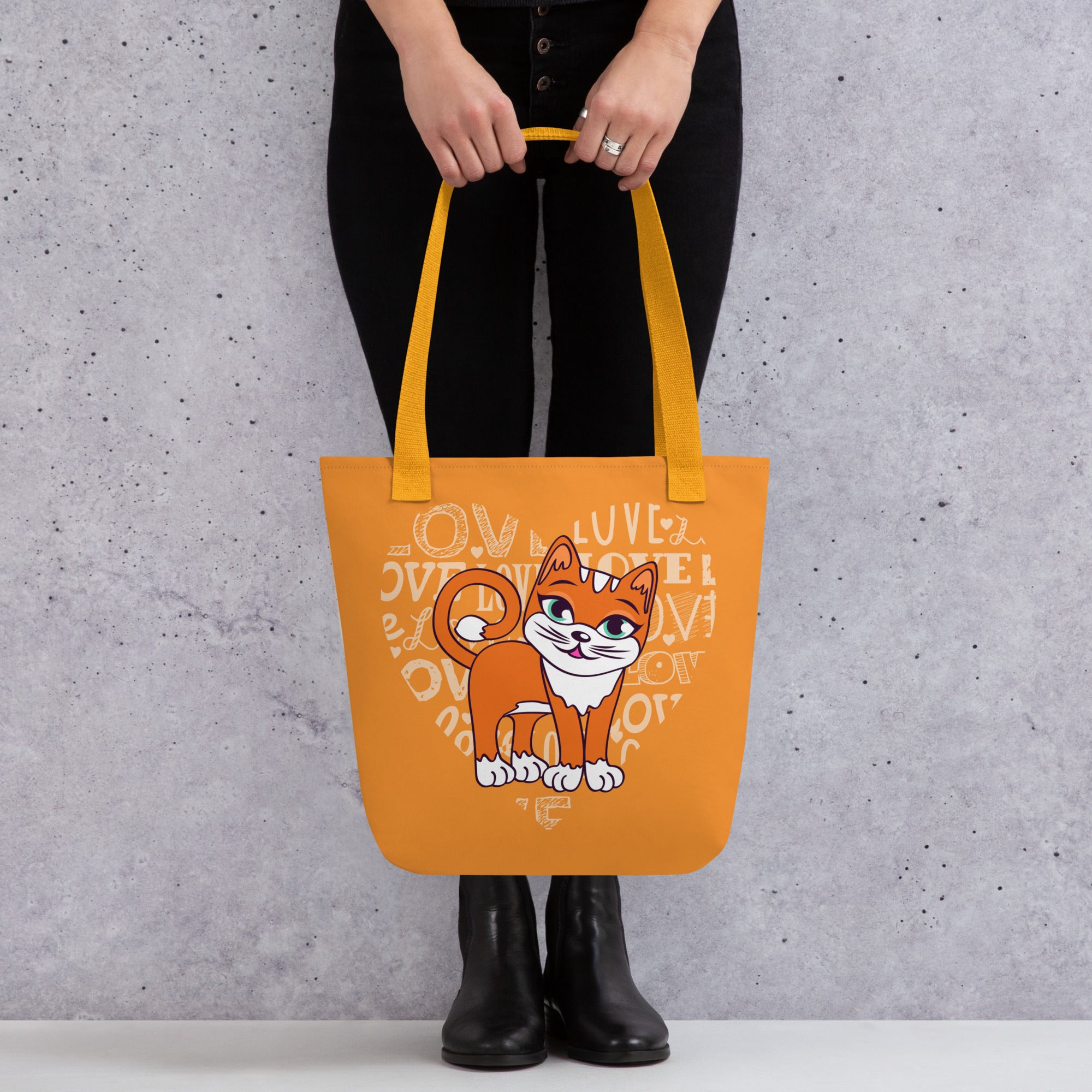 Orange Cat Love Heart Tote Bag image 2