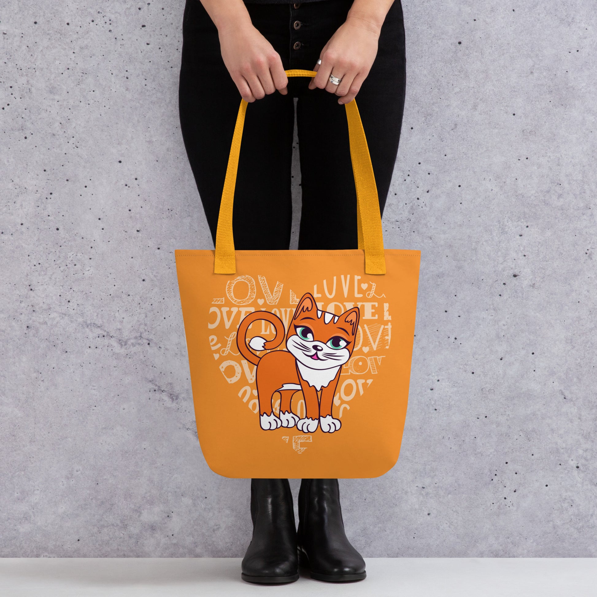 Orange Cat Love Heart Tote Bag image 2