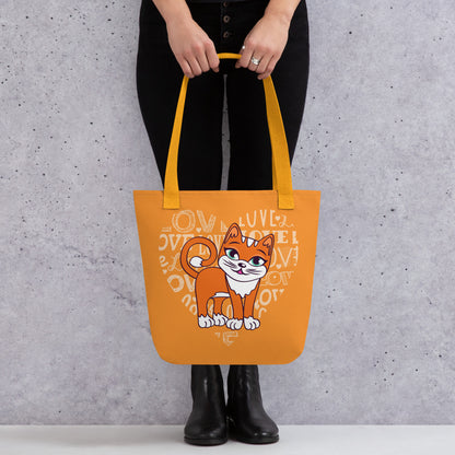 Orange Cat Love Heart Tote Bag image 2