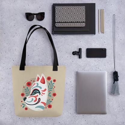 Japanese Kitsune Floral Tote Bag image 4