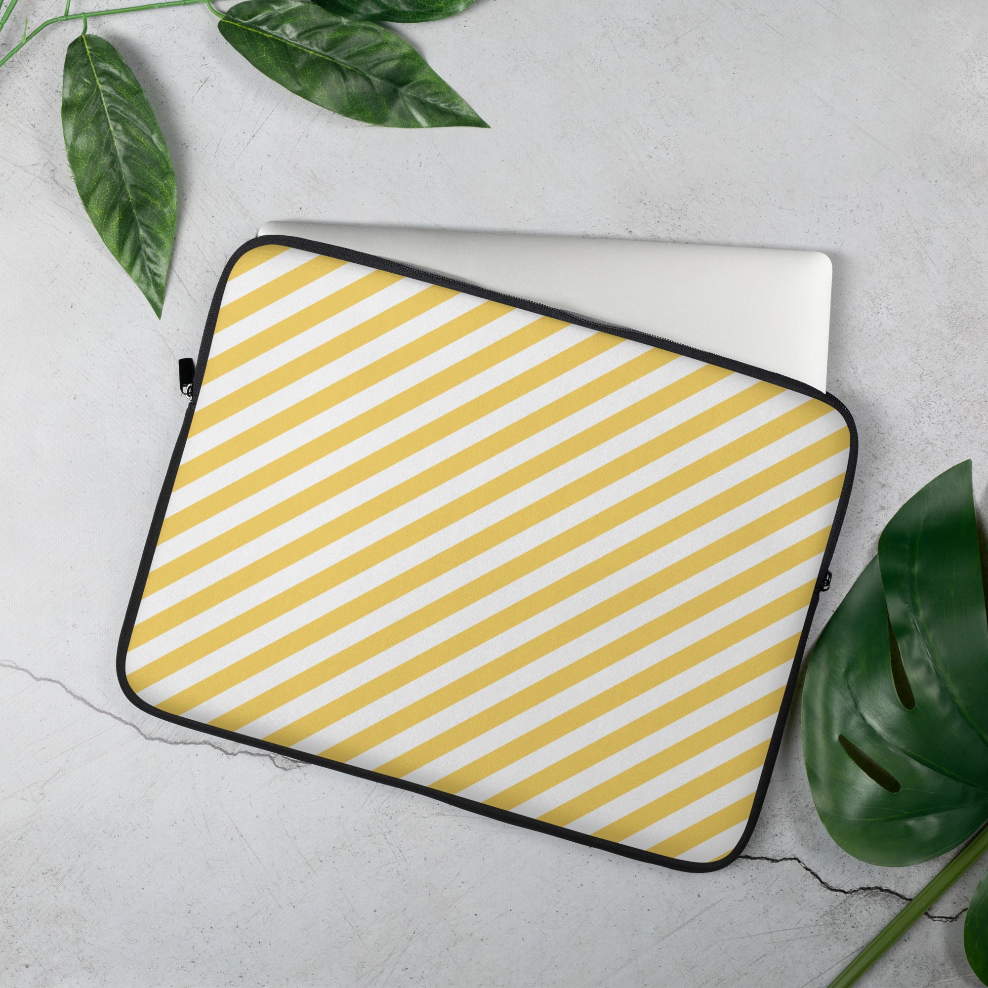 Yellow White Striped Laptop Sleeve image 1