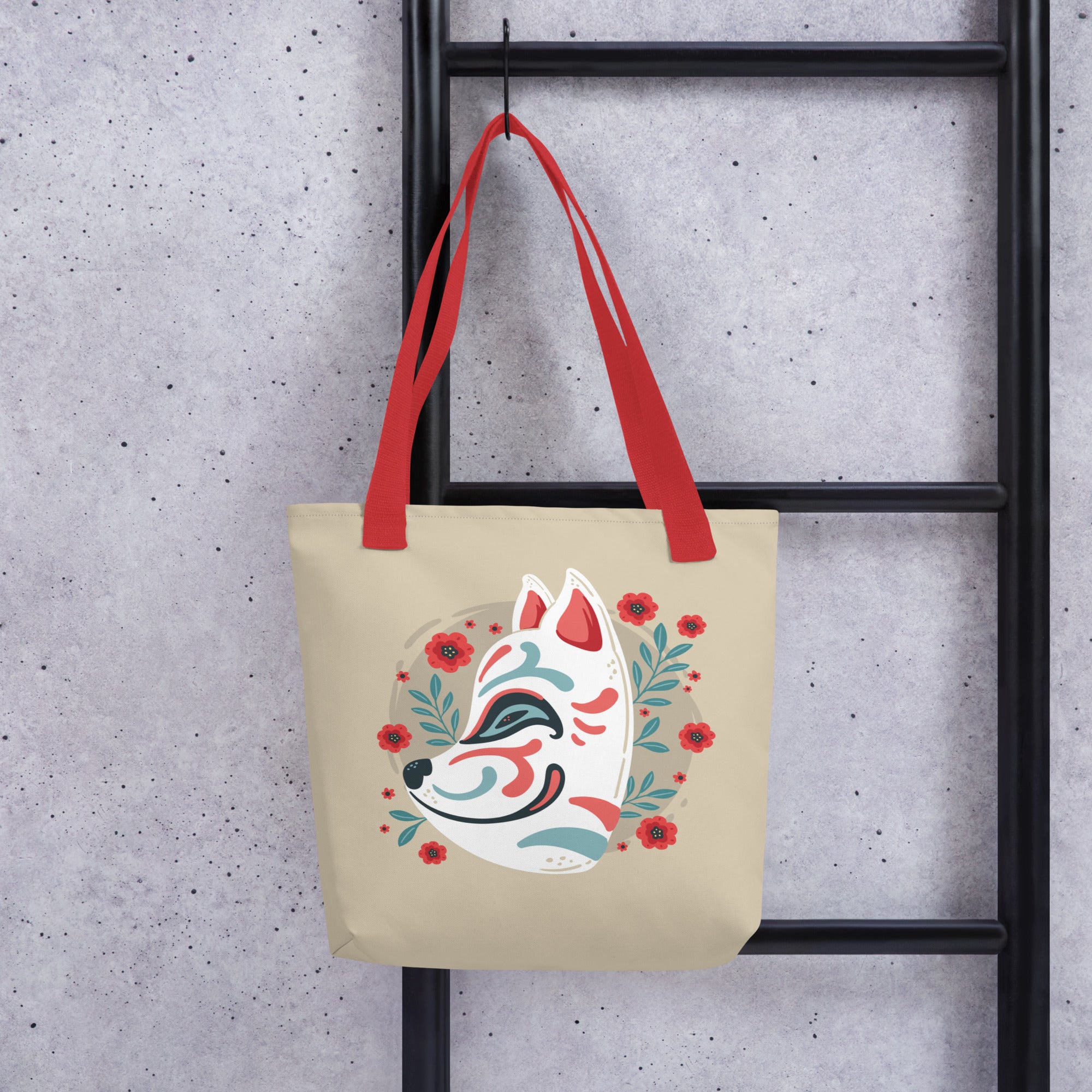 Japanese Kitsune Floral Tote Bag image 1