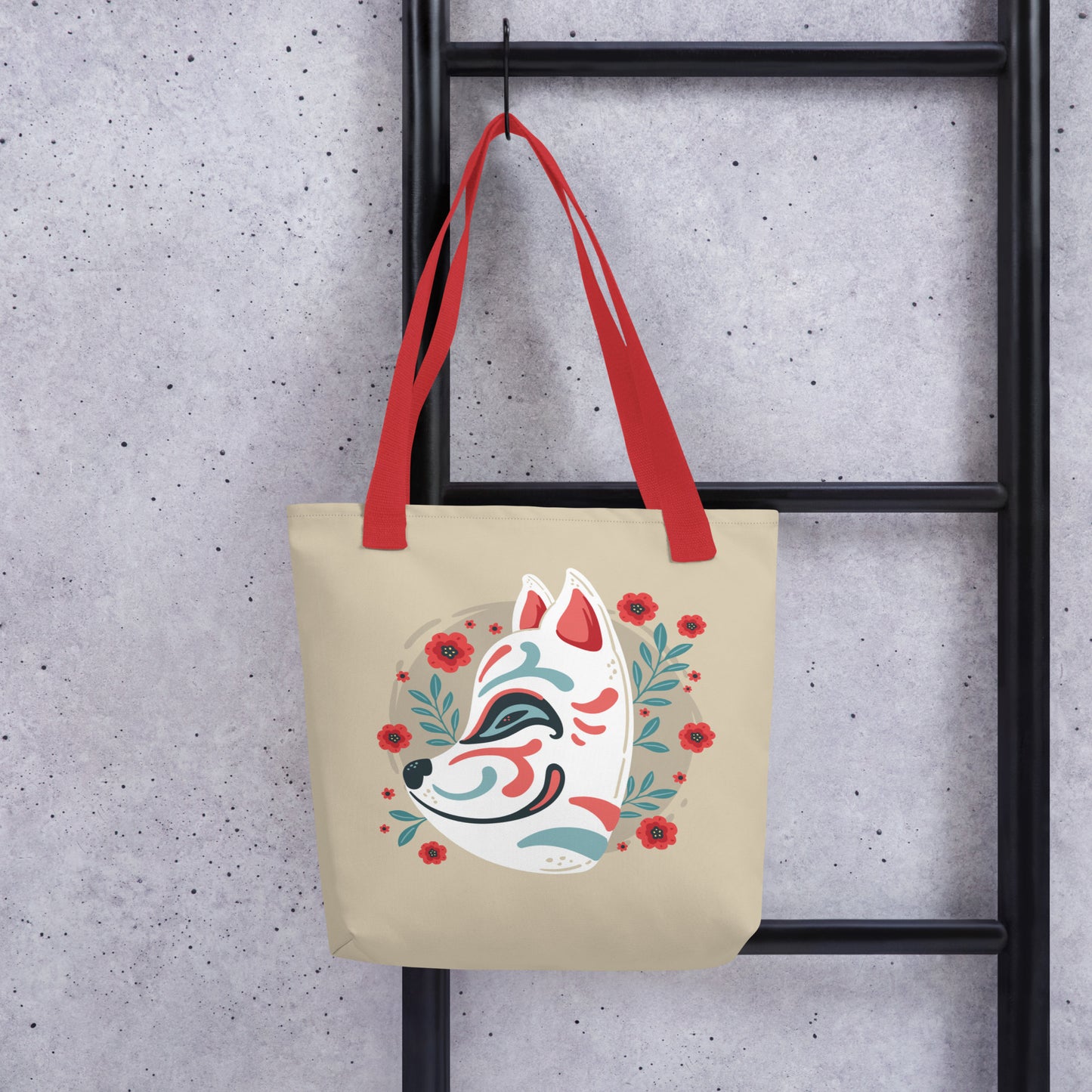 Japanese Kitsune Floral Tote Bag image 1