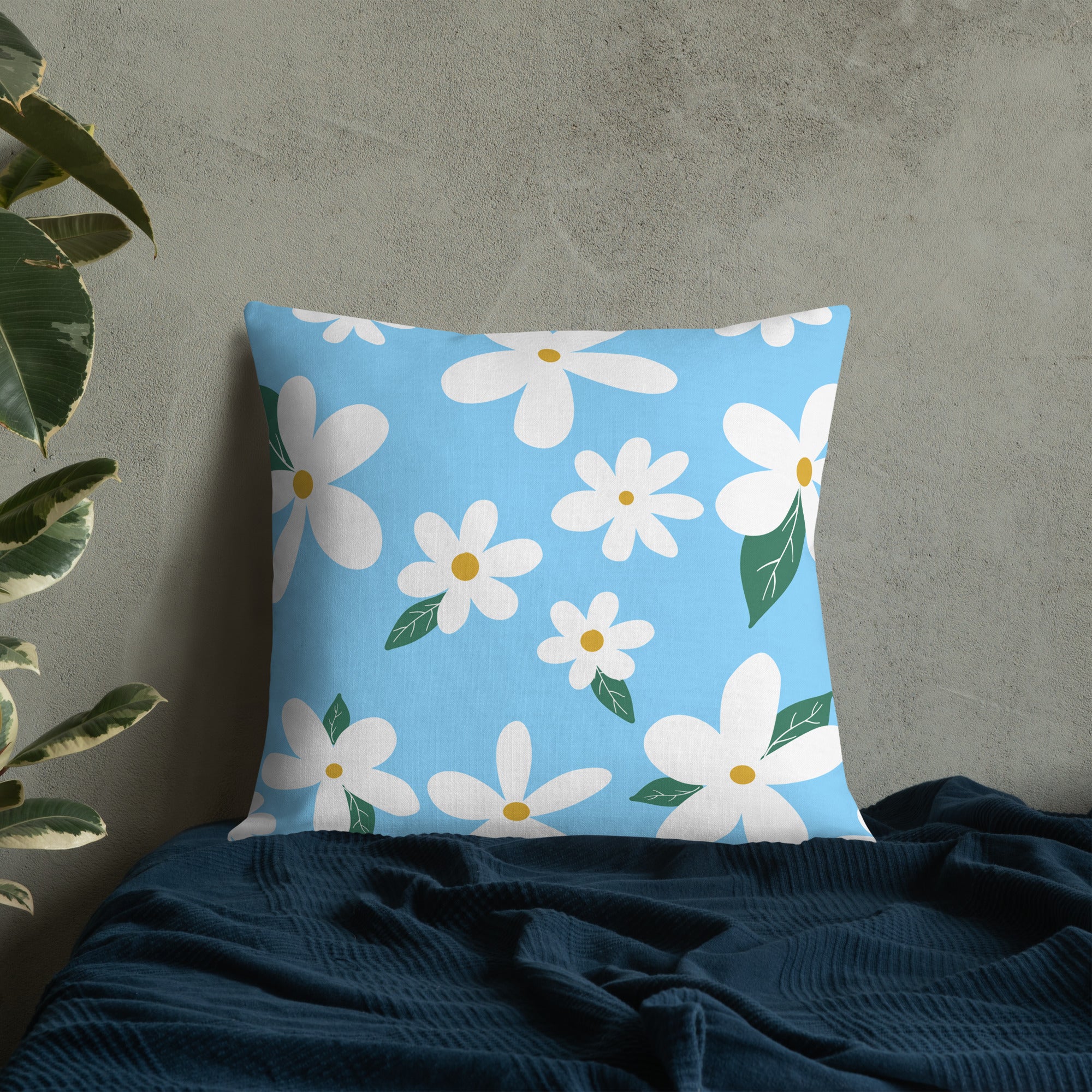 Handdrawn Style Daisies Floral Pillow image 1