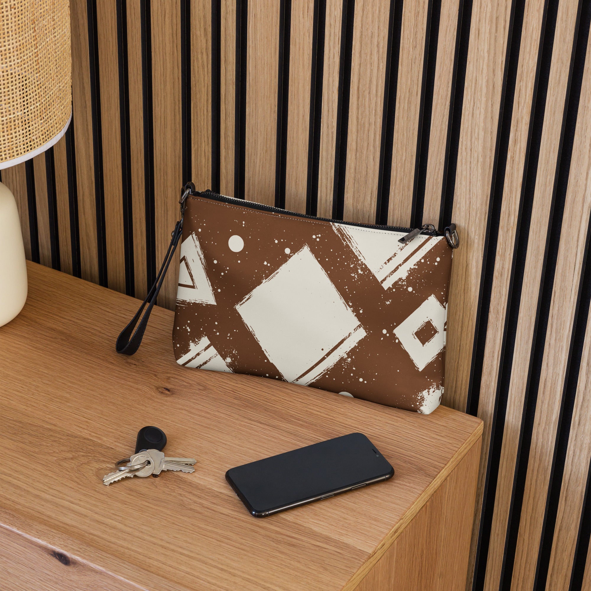 Brown and White Geometric Crossbody Sling Bag image 1