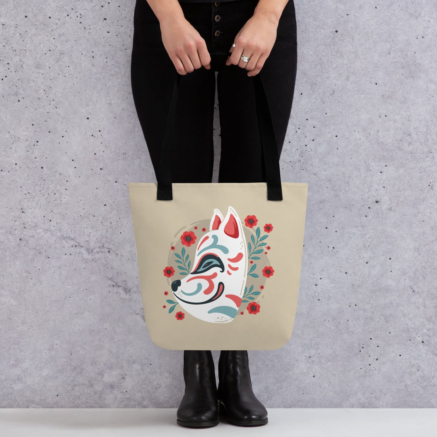 Japanese Kitsune Floral Tote Bag image 2