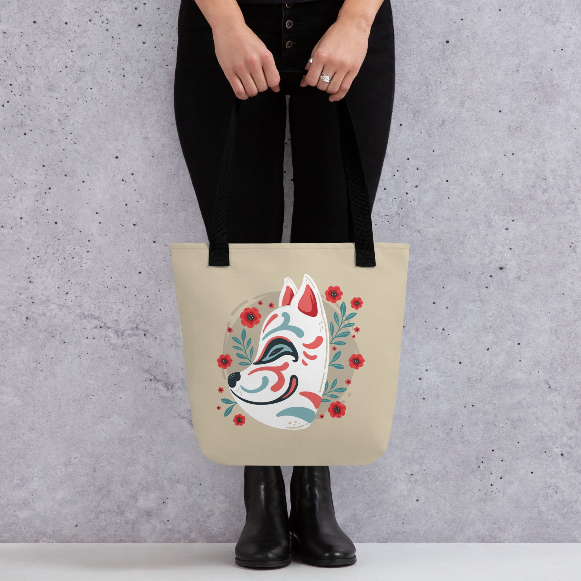 Japanese Kitsune Floral Tote Bag image 2