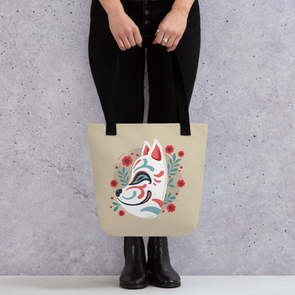 Japanese Kitsune Floral Tote Bag image 2