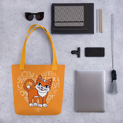 Orange Cat Love Heart Tote Bag image 5