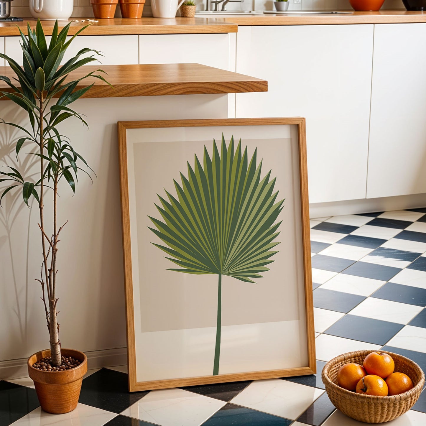 Minimalist Green Palm Leaf Wall Art