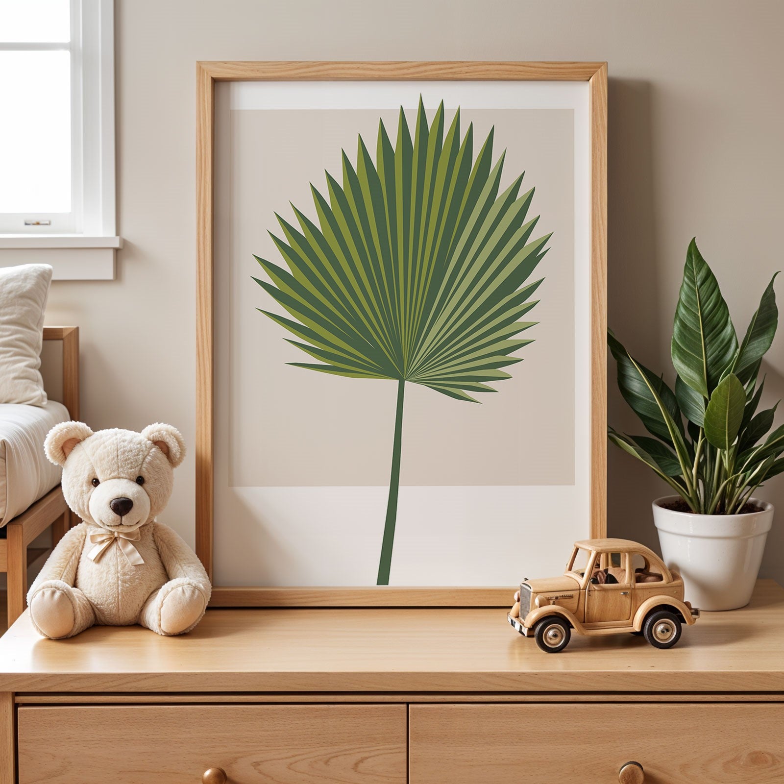 Minimalist Green Palm Leaf Wall Art
