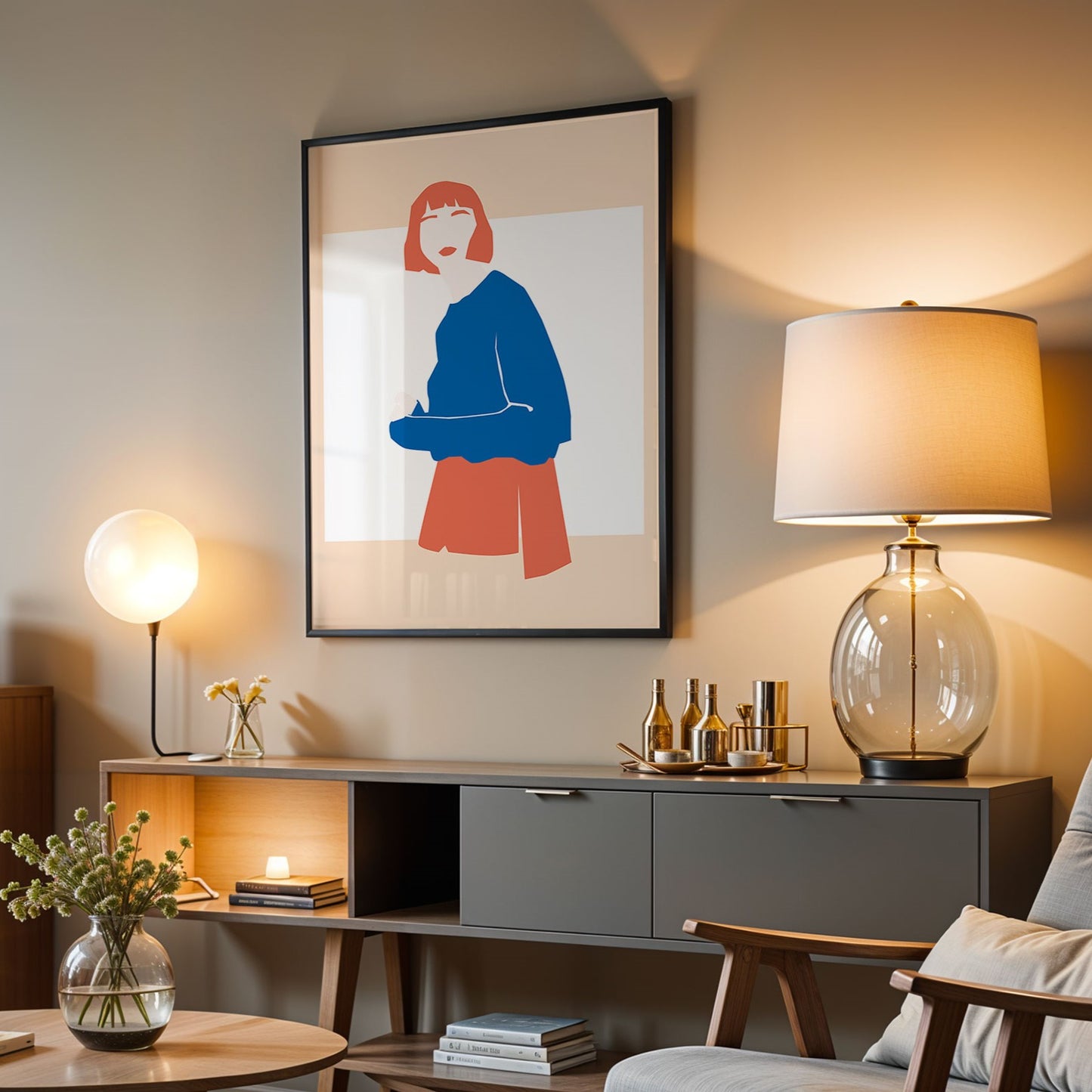 Woman Blue Framed Contemporary Art