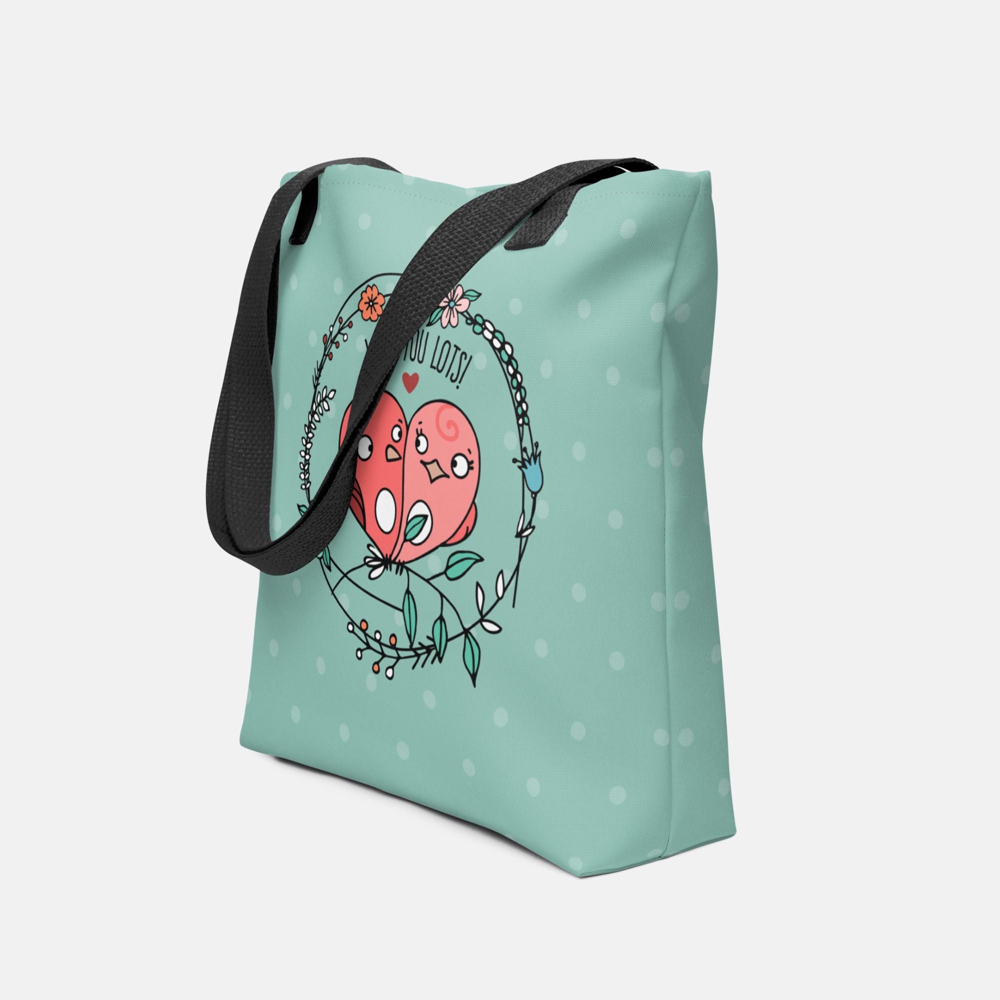 Floral Heart Lovebirds Tote Bags image 0