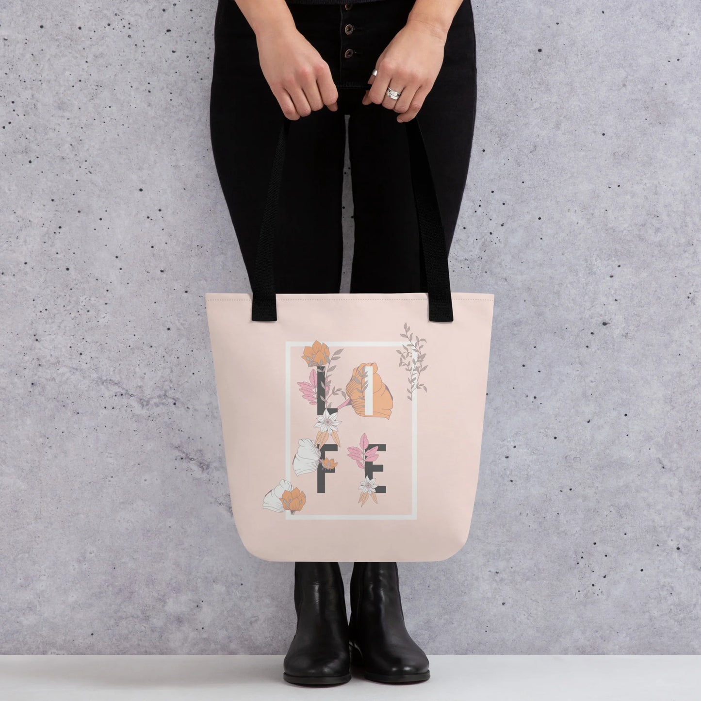 Peach and Pink Flower LIFE Tote Bag