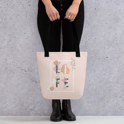 Peach and Pink Flower LIFE Tote Bag