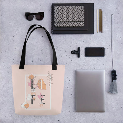 Peach and Pink Flower LIFE Tote Bag