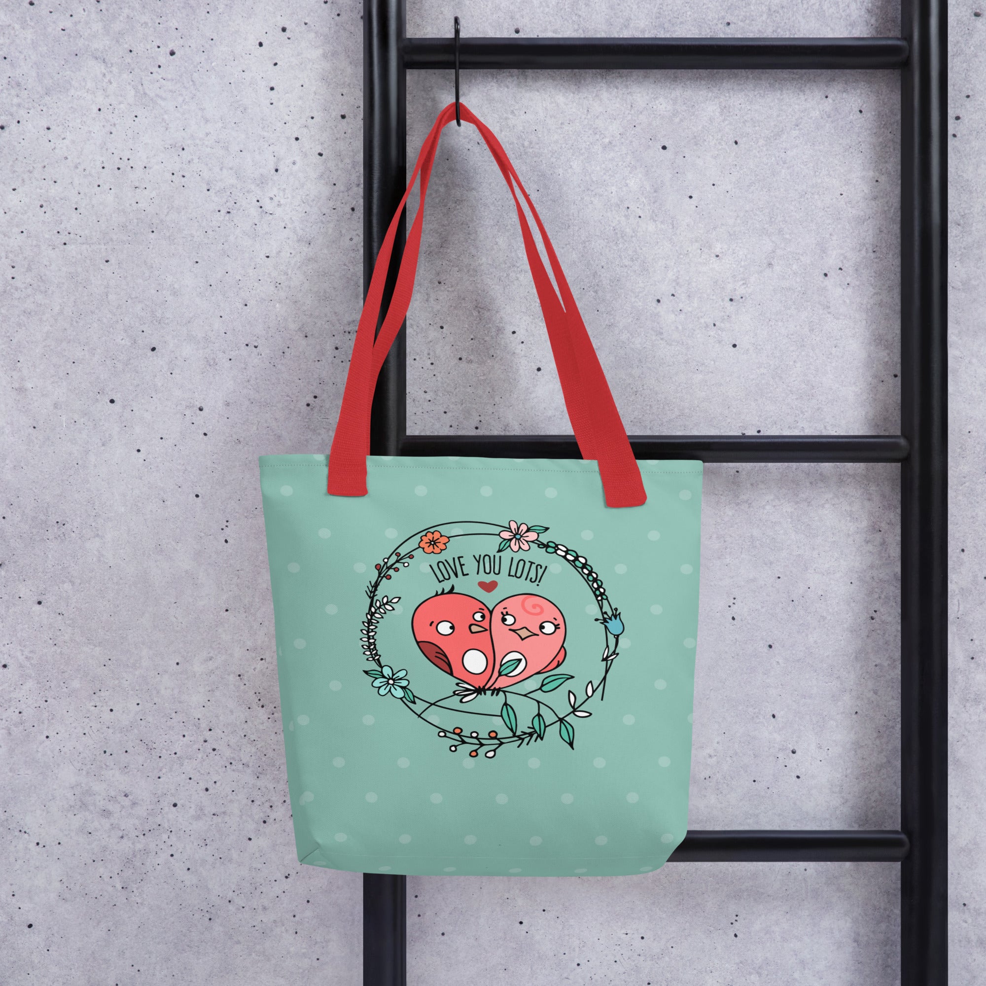 Floral Heart Lovebirds Tote Bags image 1