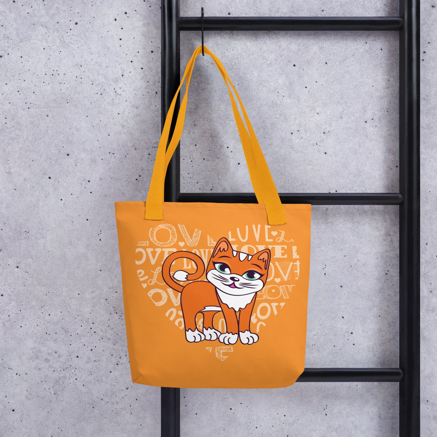 Orange Cat Love Heart Tote Bag image 1