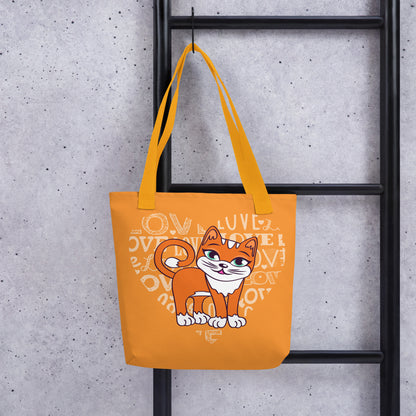 Orange Cat Love Heart Tote Bag image 1