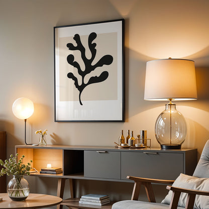 Botanical Art Framed Print Black Beige Leaf