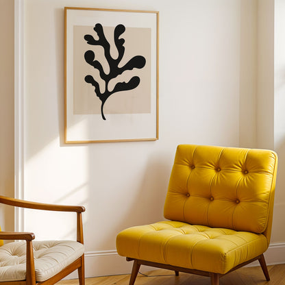 Botanical Art Framed Print Black Beige Leaf