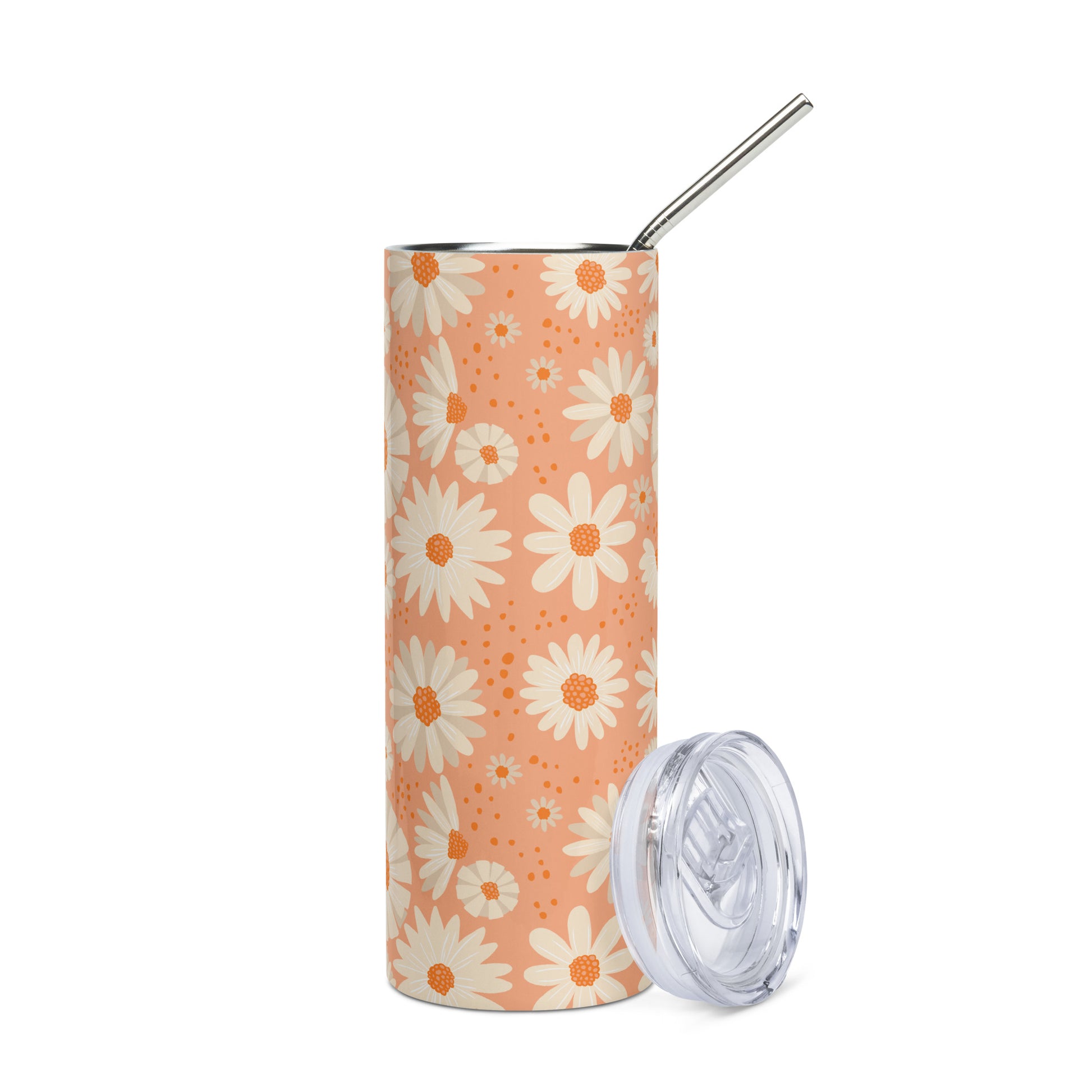 White Daisy Peach Tumbler image 2
