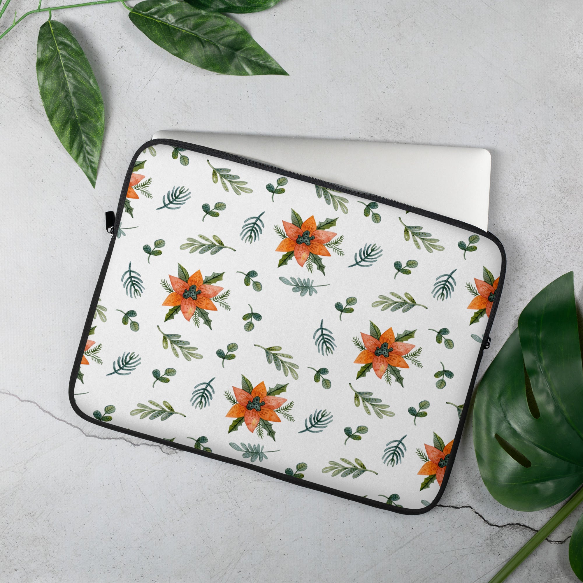 Orange Lilly Floral Laptop Sleeve image 1