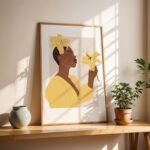 Minimalist Woman with Yellow Lily Wall Art – Modern Abstract Framed Poster