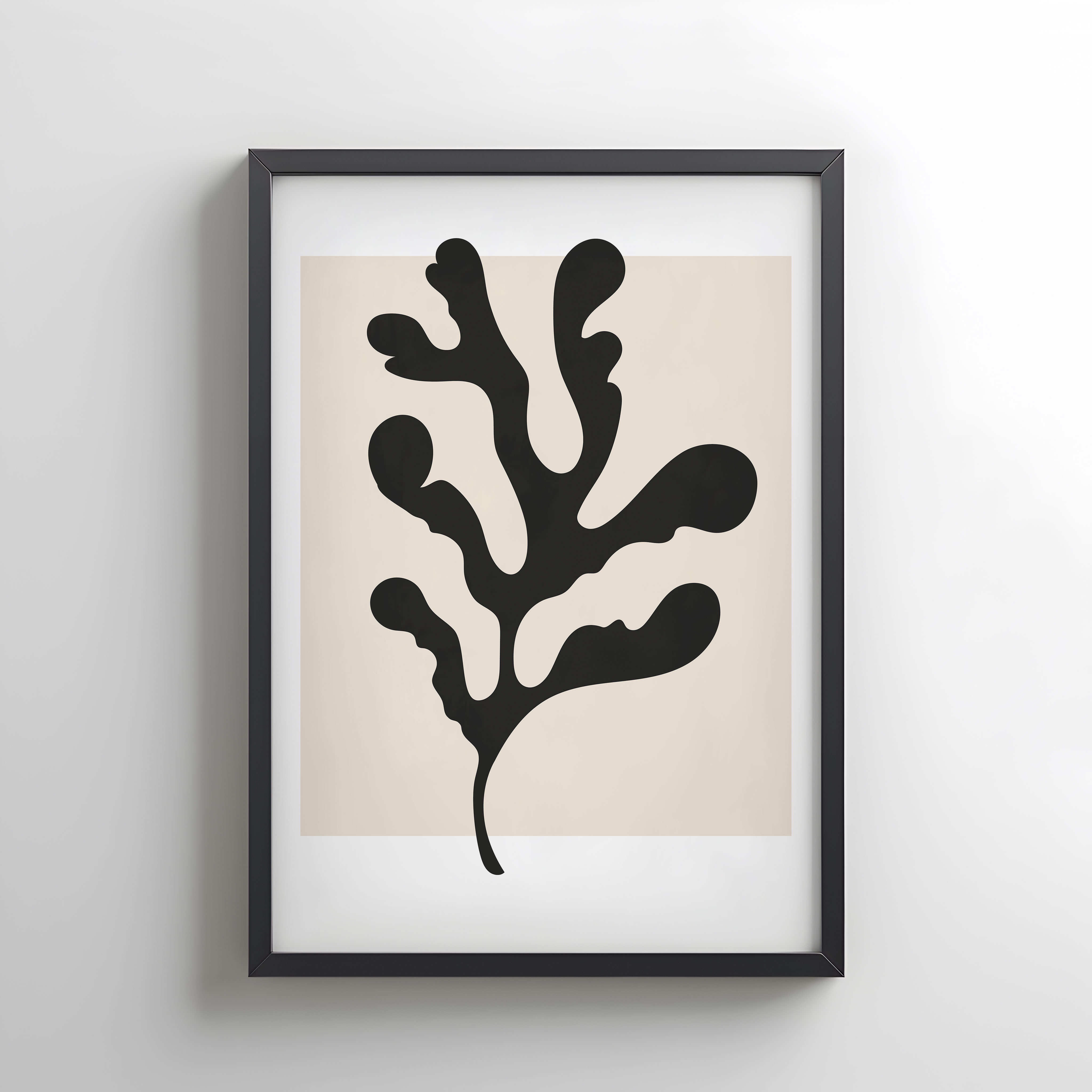 Botanical Art Framed Print Black Beige Leaf