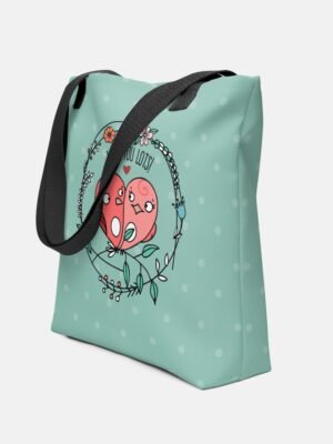 Floral Heart Lovebirds Tote Bags