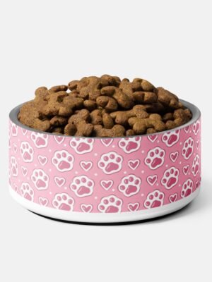 Pink Paws and Hearts Pet Bowl