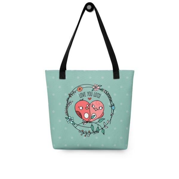 Floral Heart Lovebirds Tote Bags