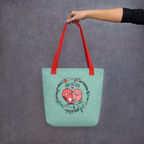 Floral Heart Lovebirds Tote Bags