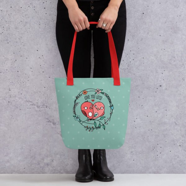 Floral Heart Lovebirds Tote Bags