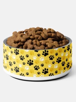 Yellow Paw Pattern Pet Bowl